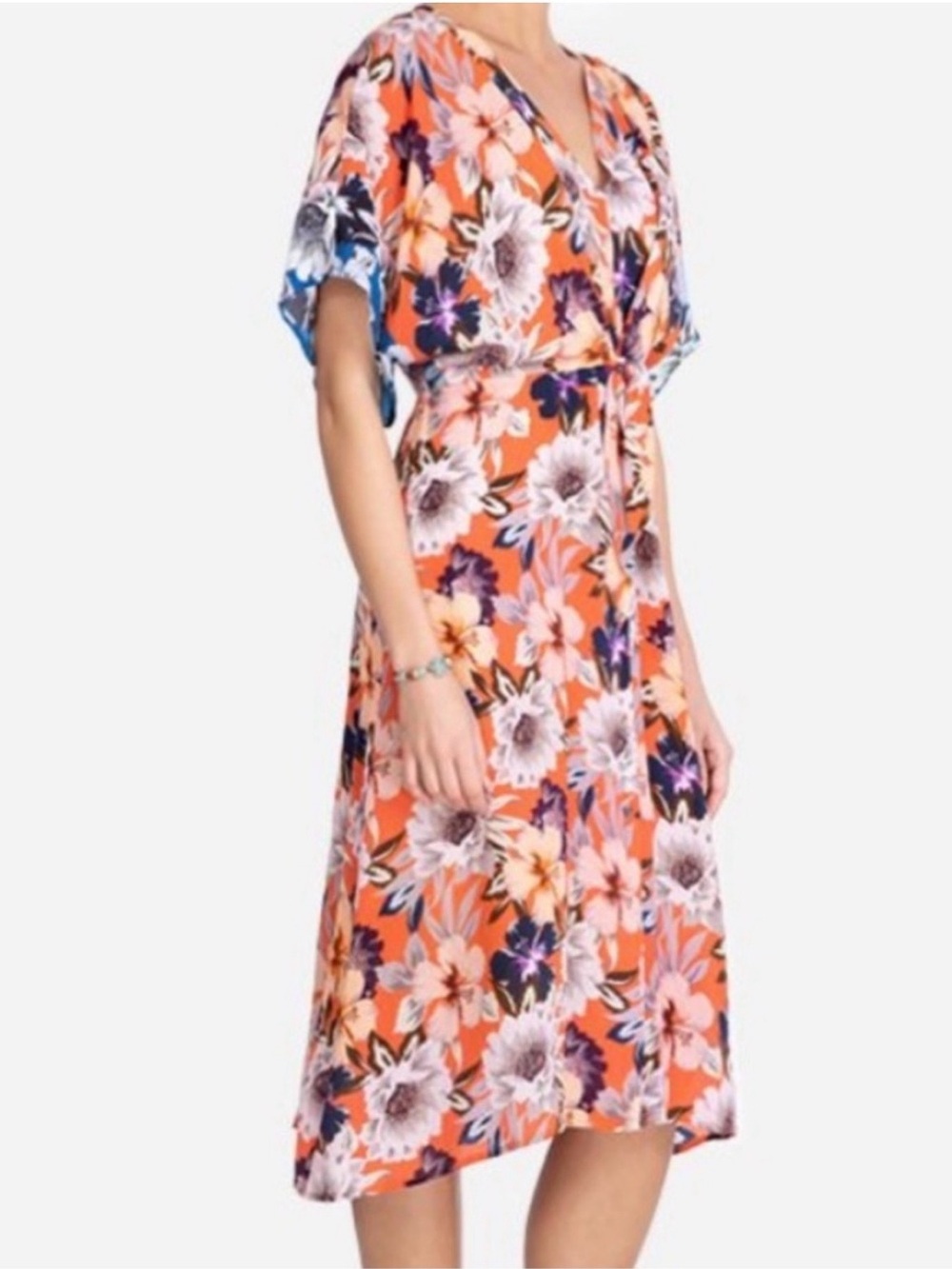 Nw/out Tag Johnny Was Jade Deepika Tie Front Midi Floral Orange Dress Size S